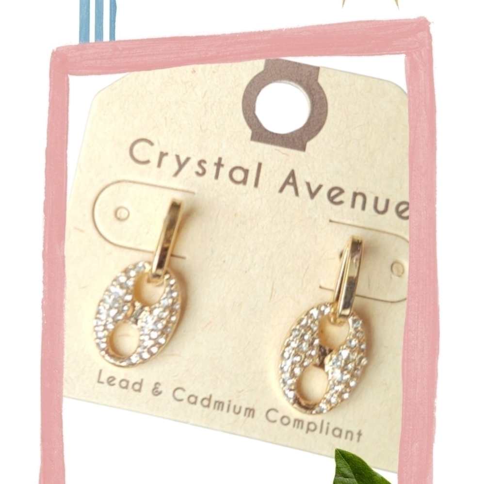 Pave Gold Tone Mariner Link Lightweight Post Earrings